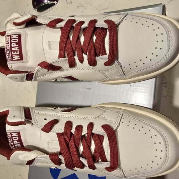 Converse Weapon OX Low Shoes Men's Size 10 Vintage White Maroon A09880C NEW - Picture 4 of 12